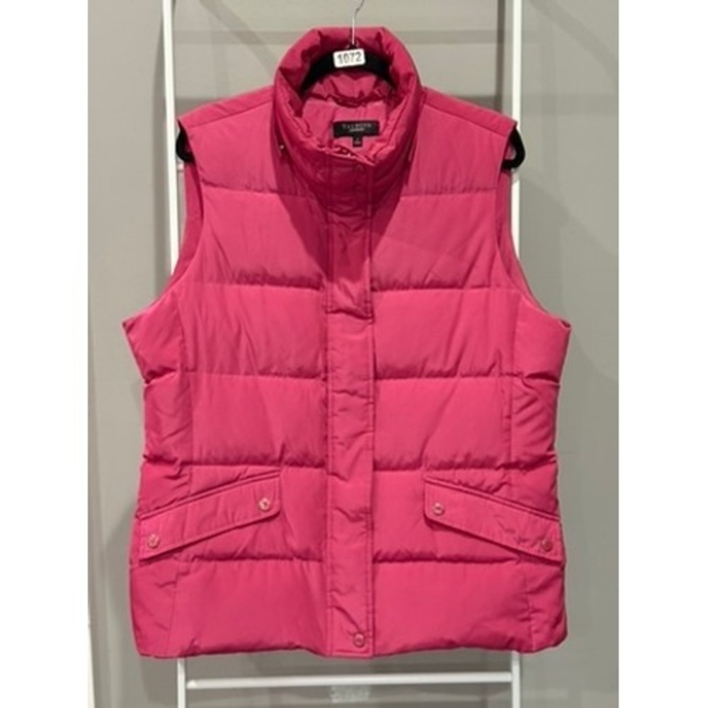 Talbots Pink Puffer Vest Down Fill Quilted Snap Zip Front Pockets Womens Large - Picture 1 of 6
